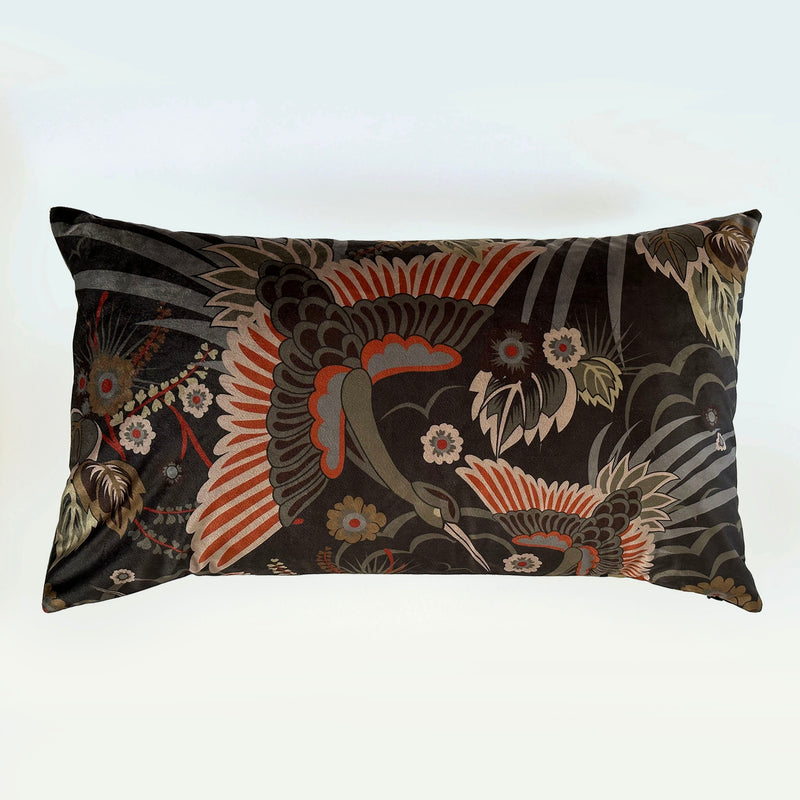 "Bird of Paradise" Velvet Cushion Cover - BLACK