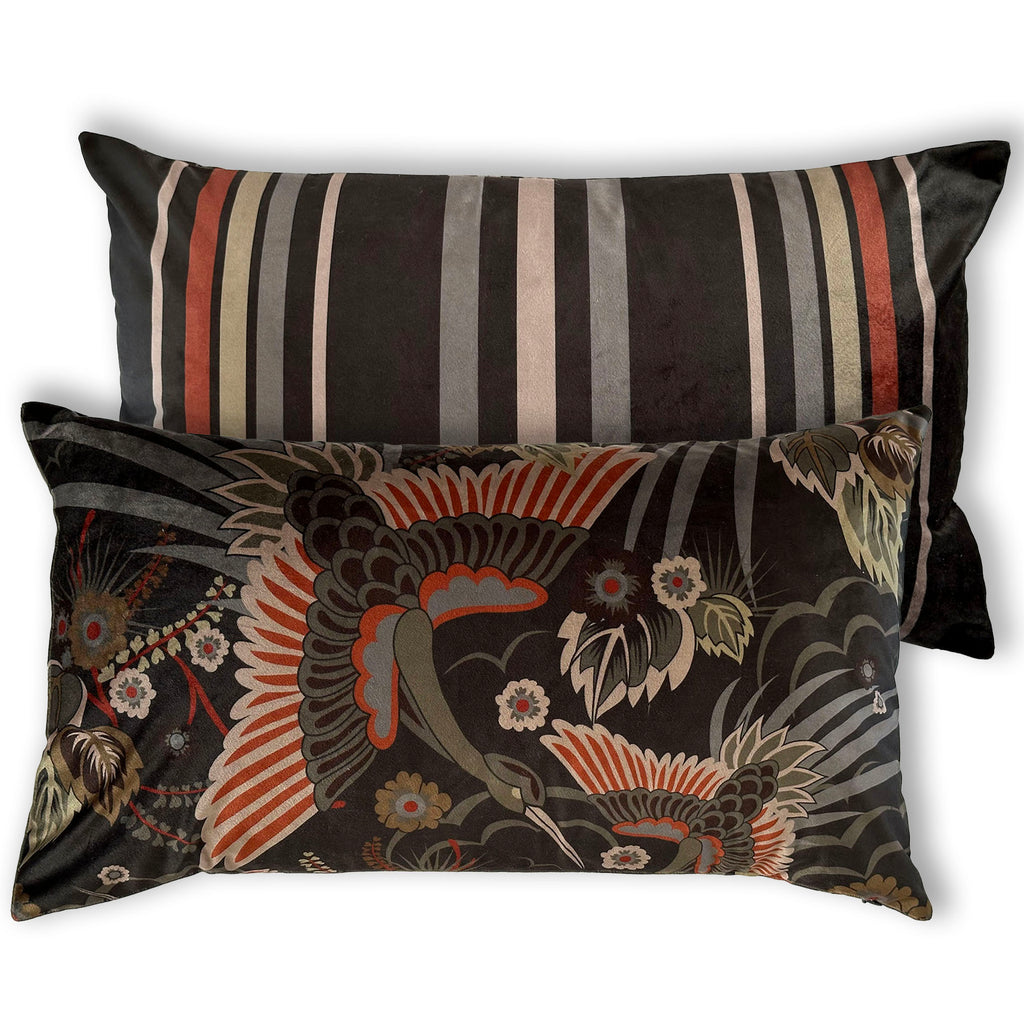 "Bird of Paradise" Velvet Cushion Cover - BLACK