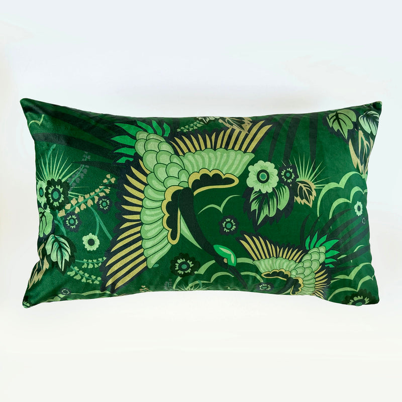 "Bird of Paradise" Velvet Cushion Cover - GREEN