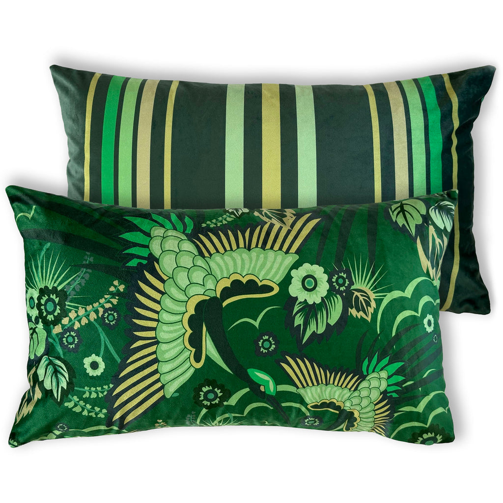 "Bird of Paradise" Velvet Cushion Cover - GREEN