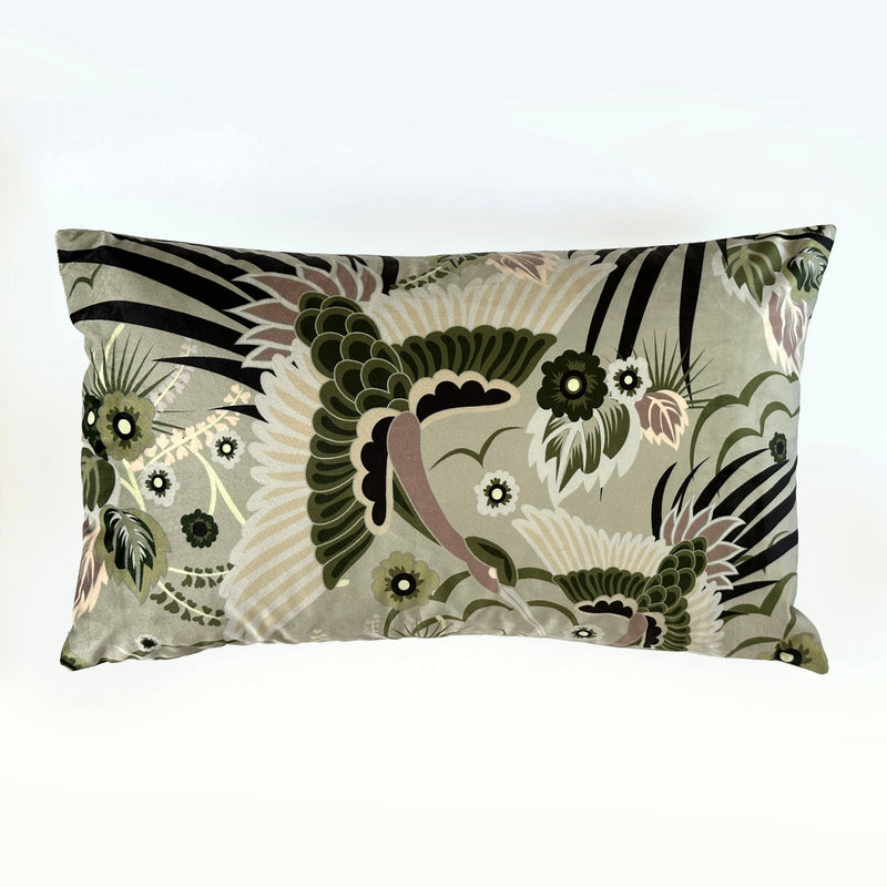 "Bird of Paradise" Velvet Cushion Cover - GREY