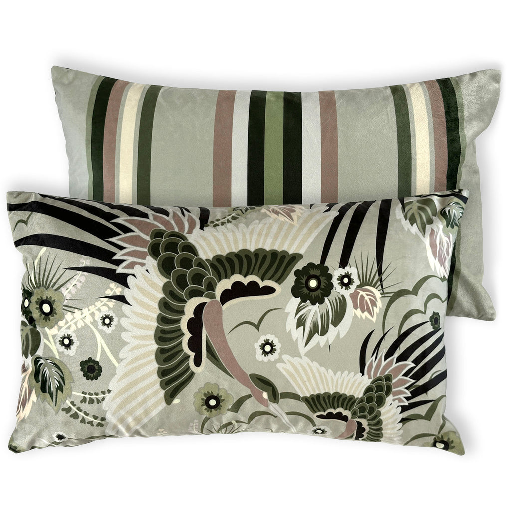 "Bird of Paradise" Velvet Cushion Cover - GREY