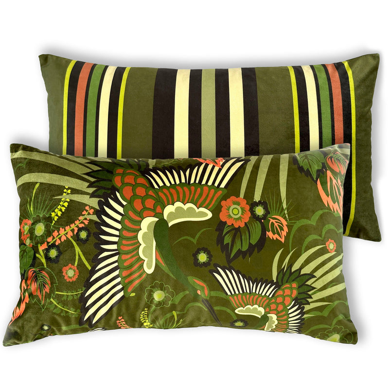 "Bird of Paradise" Velvet Cushion Cover - OLIVE