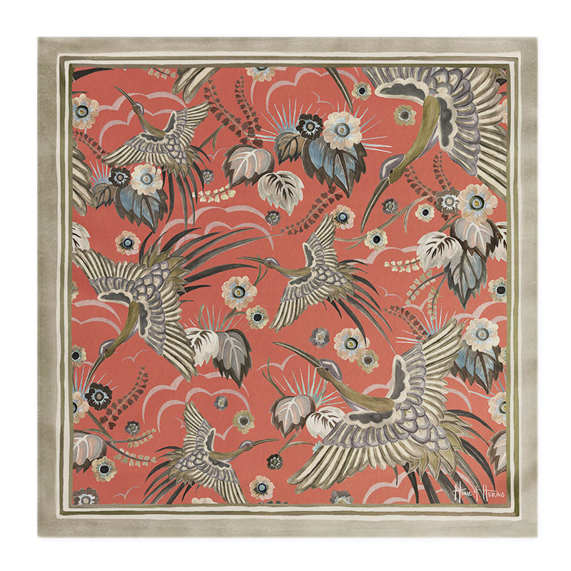 Bird Of Paradise Silk Scarf - PAPAYA 65cm