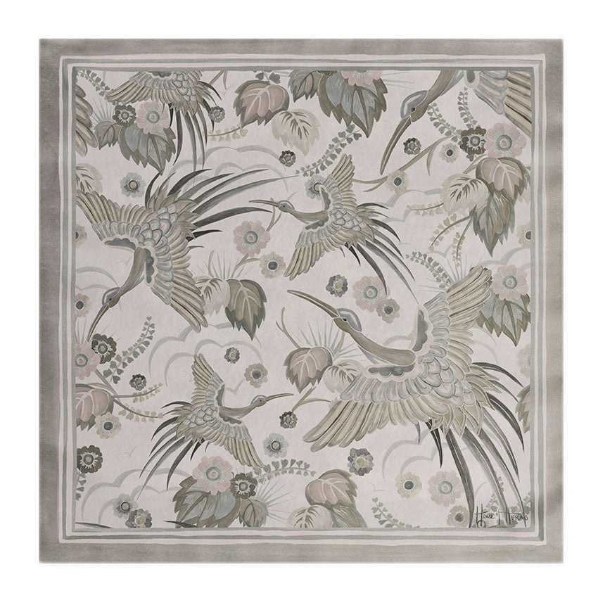 Bird Of Paradise Silk Scarf - SILVER 65cm