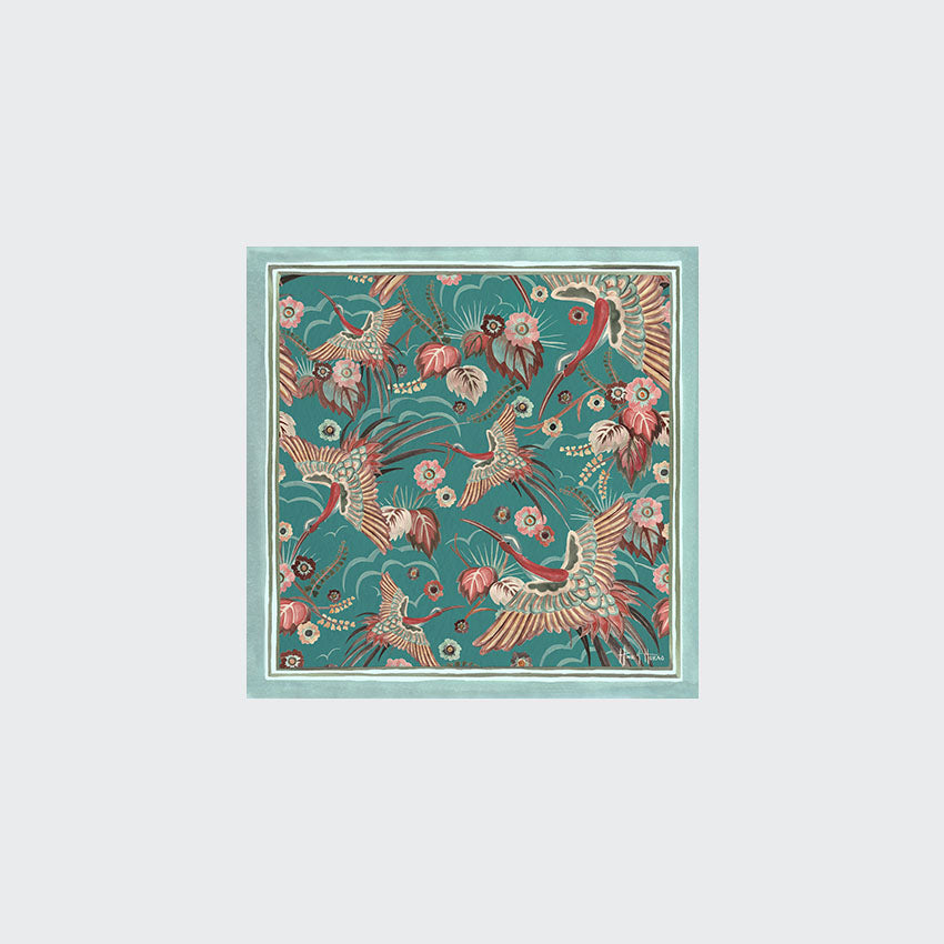 Bird Of Paradise Silk Scarf - TEAL 65cm