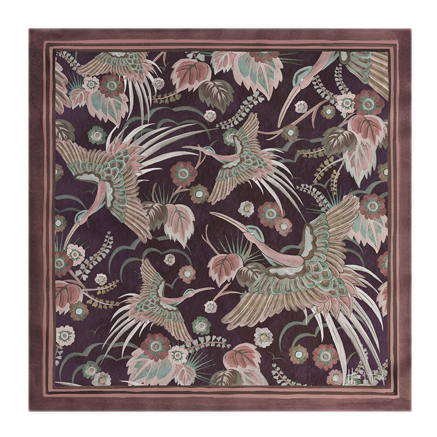 Bird Of Paradise Silk Scarf - WINE 65cm