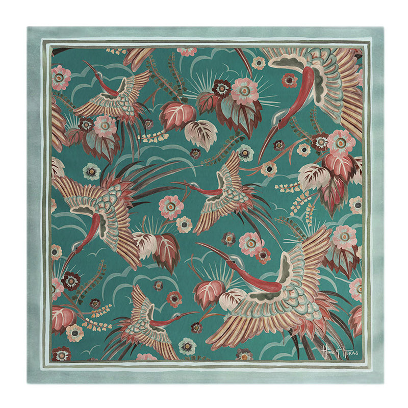 Bird Of Paradise Silk Scarf - TEAL 65cm