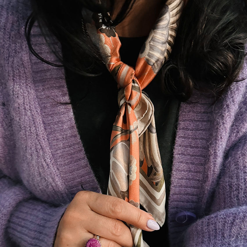 Bird Of Paradise Silk Scarf - PAPAYA 65cm