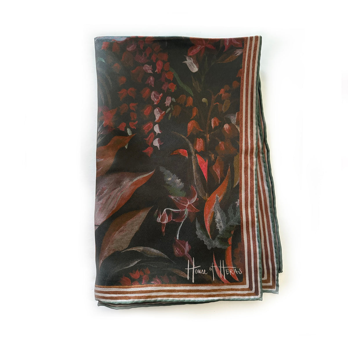 Country Garden Silk Scarf - CHARCOAL 65cm