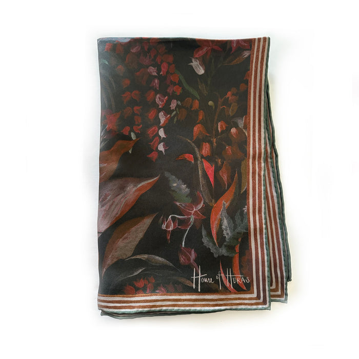 Country Garden Silk Scarf - CHARCOAL 65cm