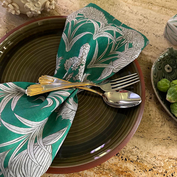 "Country Garden" Linen Napkins EMERALD - SET OF 4