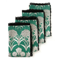 "Country Garden" Linen Napkins EMERALD with cotton lace trim - SET OF 4