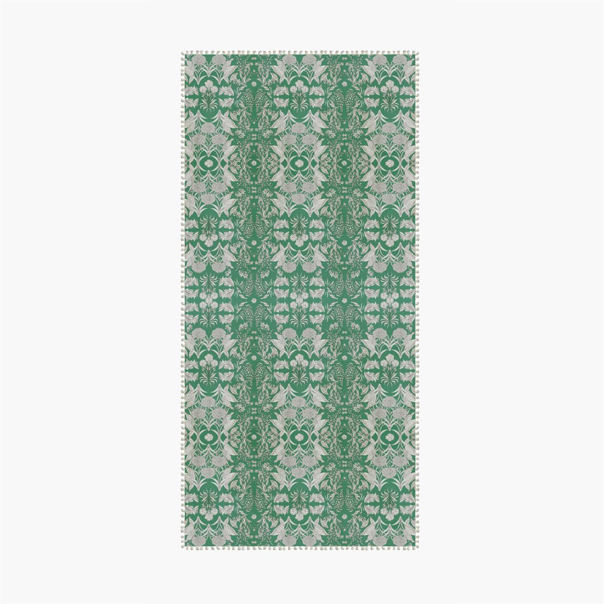 "Country Garden" Linen Tablecloth with crotched trim - EMERALD