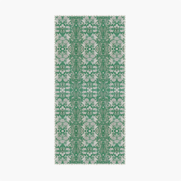 "Country Garden" Linen Tablecloth with crotched trim - EMERALD