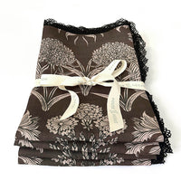 "Country Garden" Linen Napkins UMBER with cotton lace trim - SET OF 4
