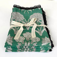 "Country Garden" Linen Napkins EMERALD with cotton lace trim - SET OF 4