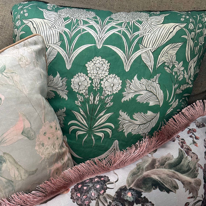 "Country Garden" linen cushion cover with velvet  - EMERALD