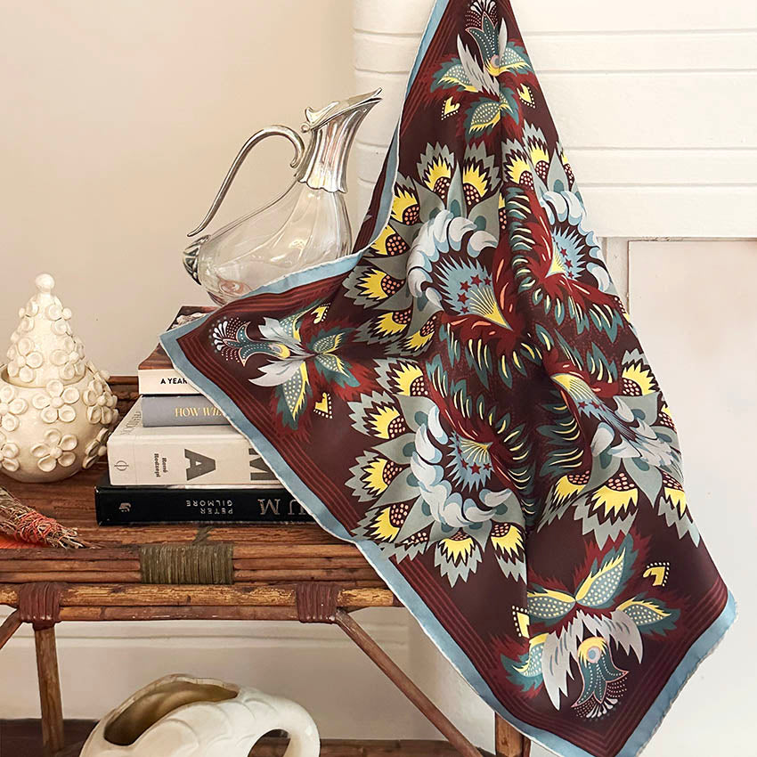 Wildflora Silk Scarf - ESPRESSO 65cm