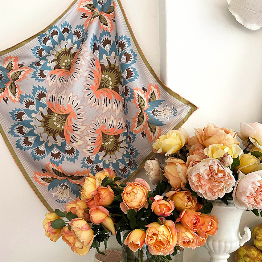 Wildflora Silk Scarf - GOLD PEACH 65cm