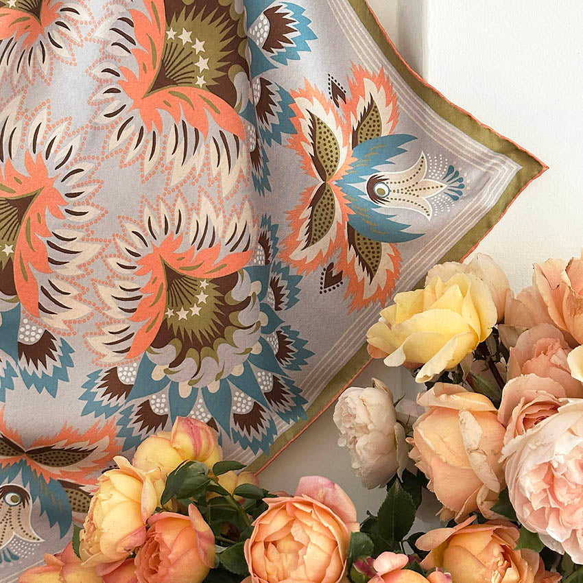 Wildflora Silk Scarf - GOLD PEACH 65cm