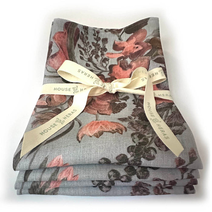 "Harvest Bloom" Linen Napkins SKY BLUE - SET OF 4