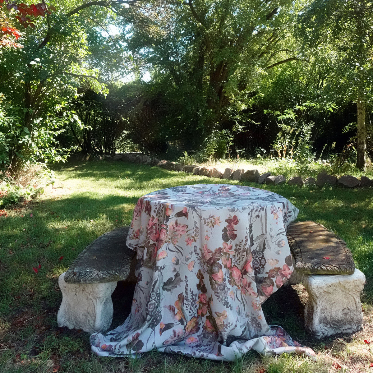 "Harvest Bloom" Linen Tablecloth - SKY BLUE