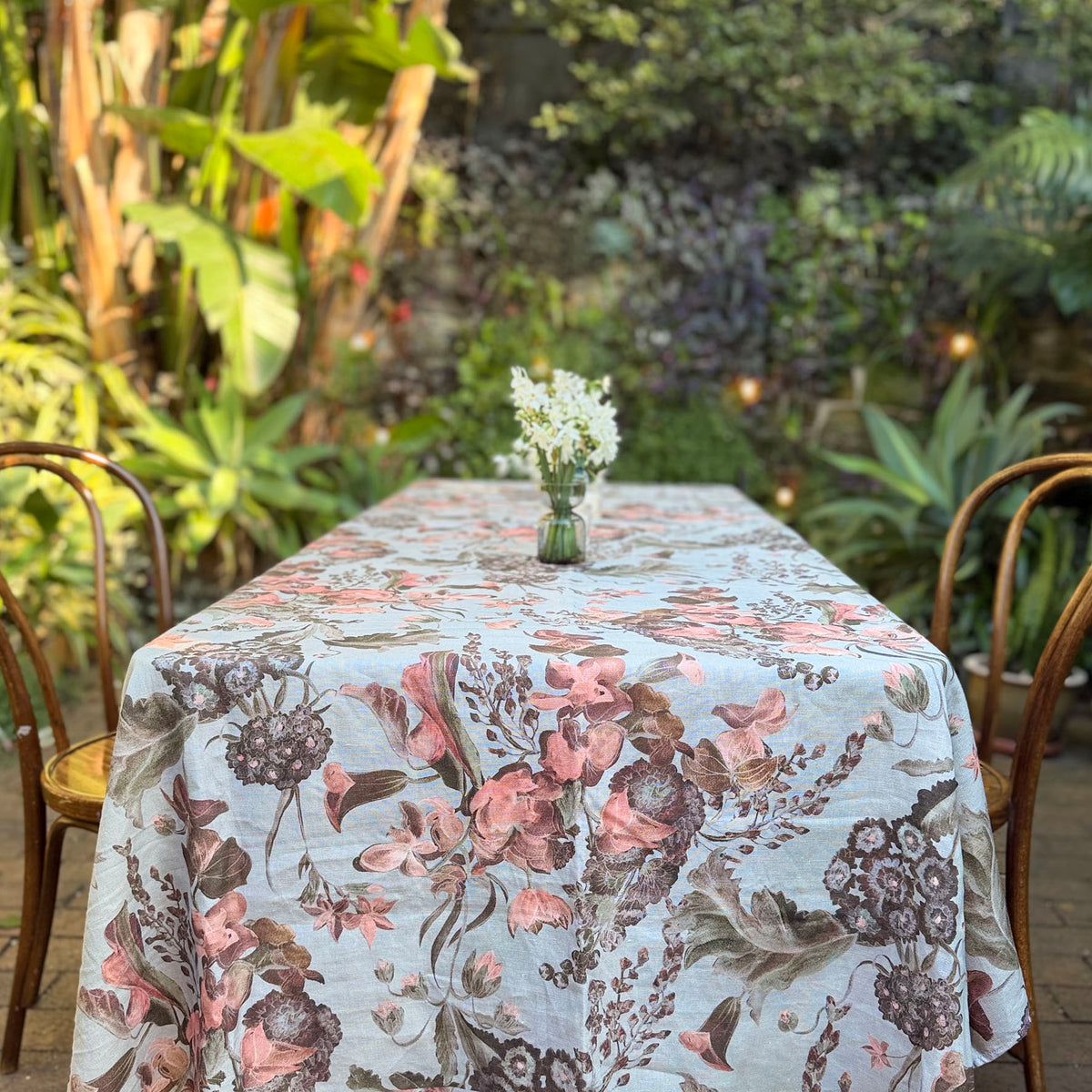 "Harvest Bloom" Linen Tablecloth - SKY BLUE