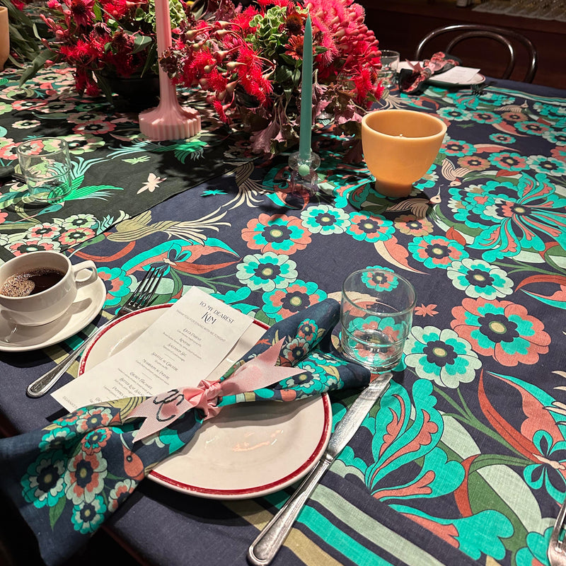 "Hummingbird Garden" Linen Tablecloth - SEA