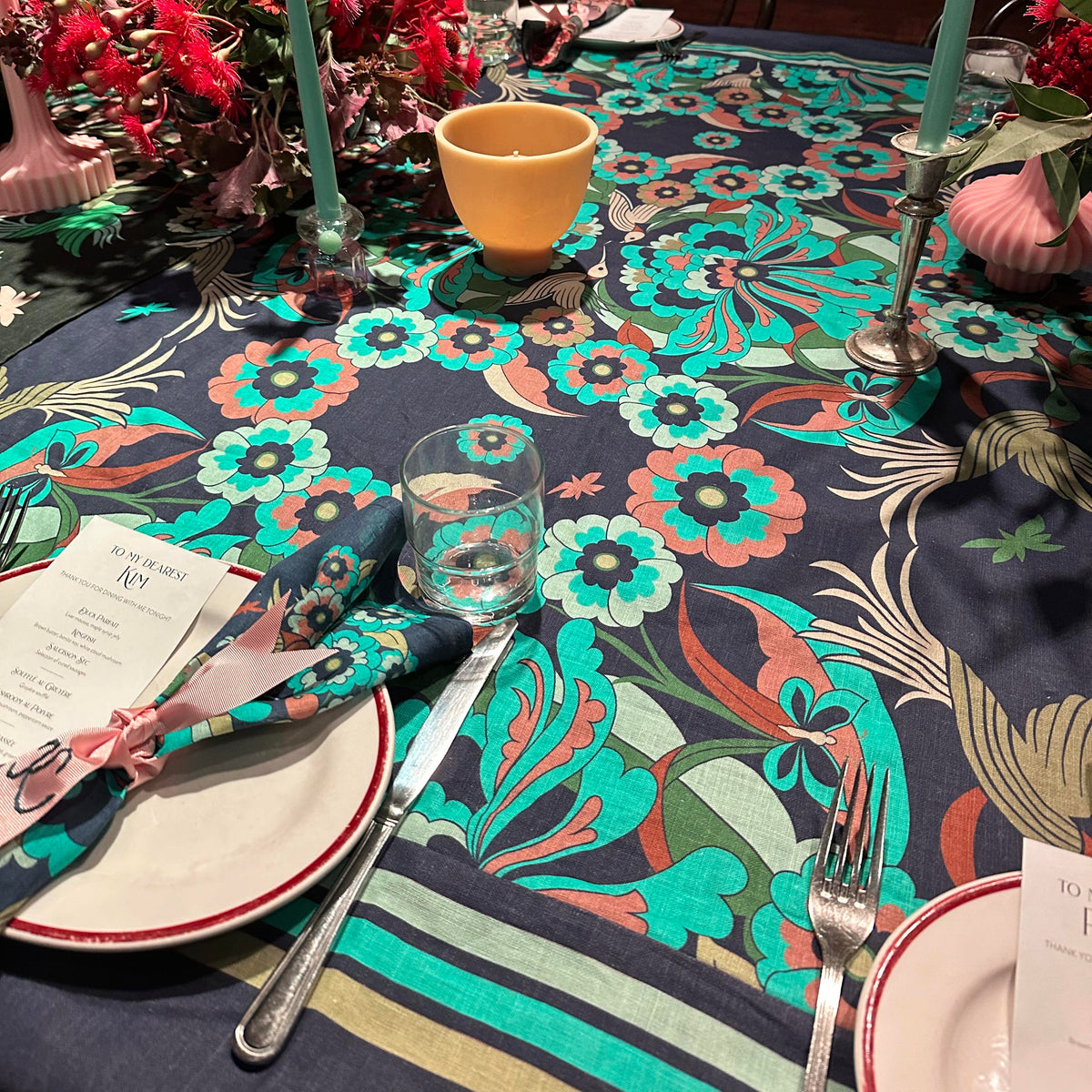 "Hummingbird Garden" Linen Tablecloth - SEA