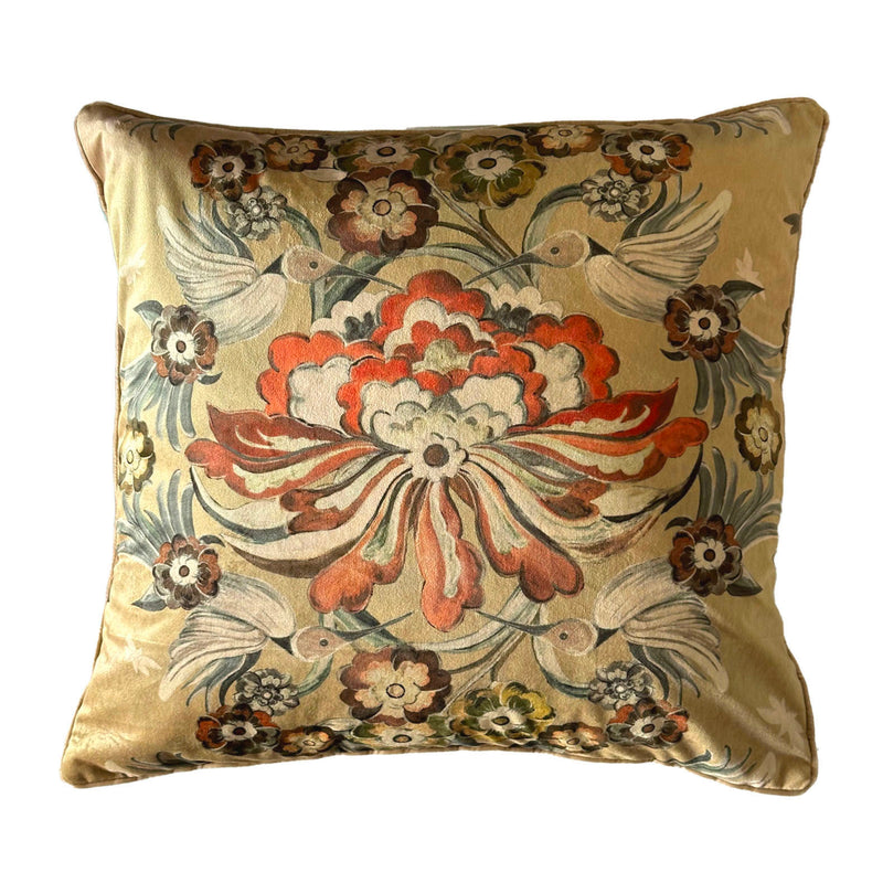 "Hummingbird Garden" Velvet Cushion Cover - HONEY