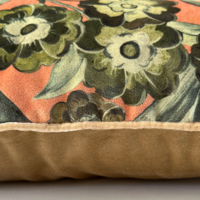 "Hummingbird Garden" Velvet Cushion Cover - PEACH