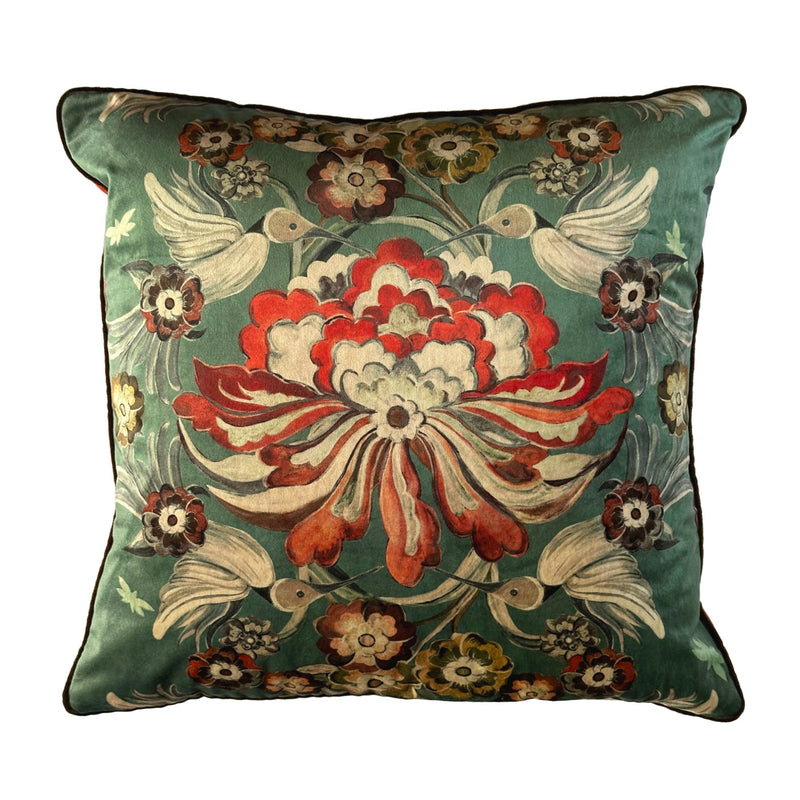 "Hummingbird Garden" Velvet Cushion Cover - TEAL