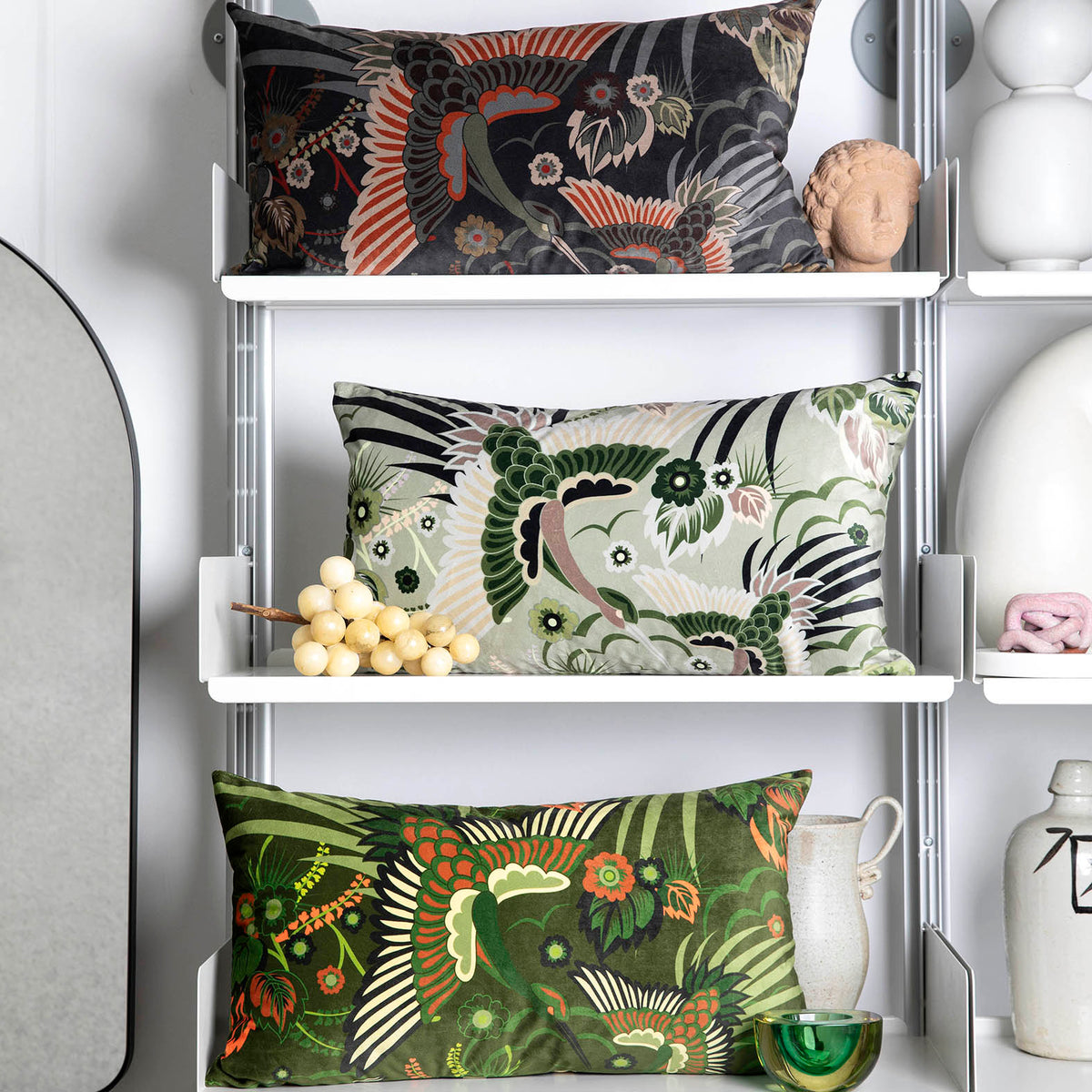 "Bird of Paradise" Velvet Cushion Cover - GREY