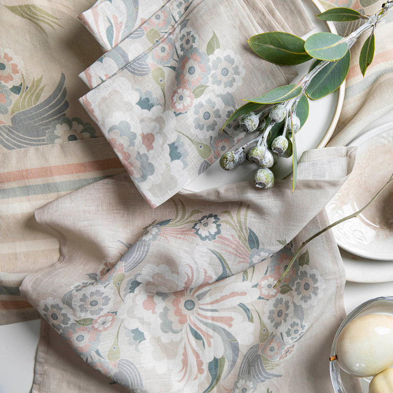 "Hummingbird Garden" Linen Napkins SHELL - SET OF 4