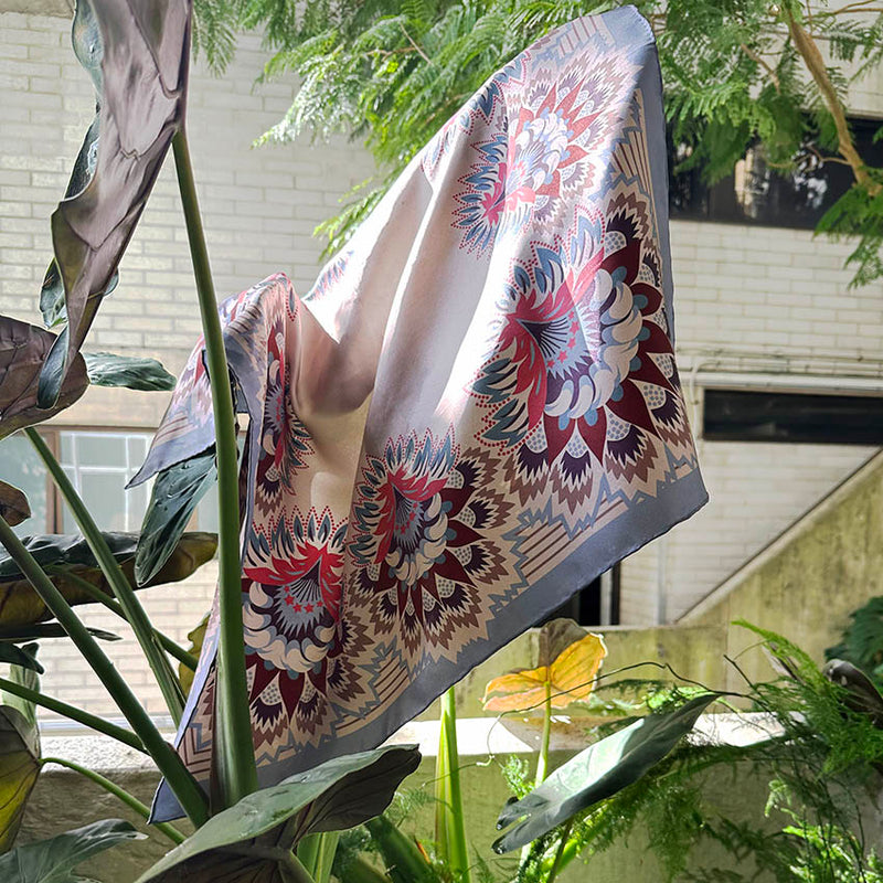 Wildflora Border Silk Scarf - MIST 65cm
