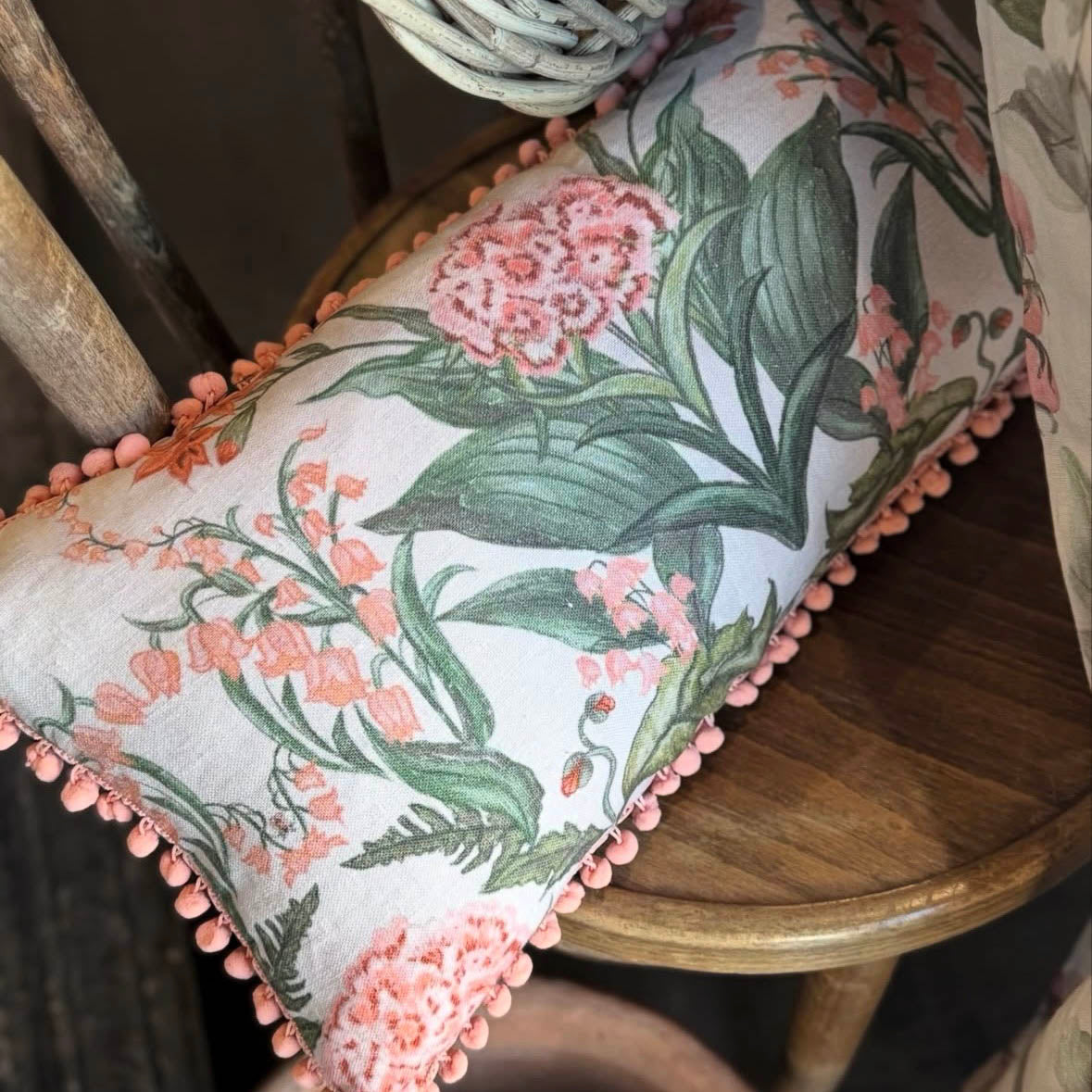 "Lily of the Valley"  linen cushion cover with velvet back - CREAM