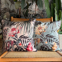 "Majestic Palm" Velvet Cushion Cover - BLUSH