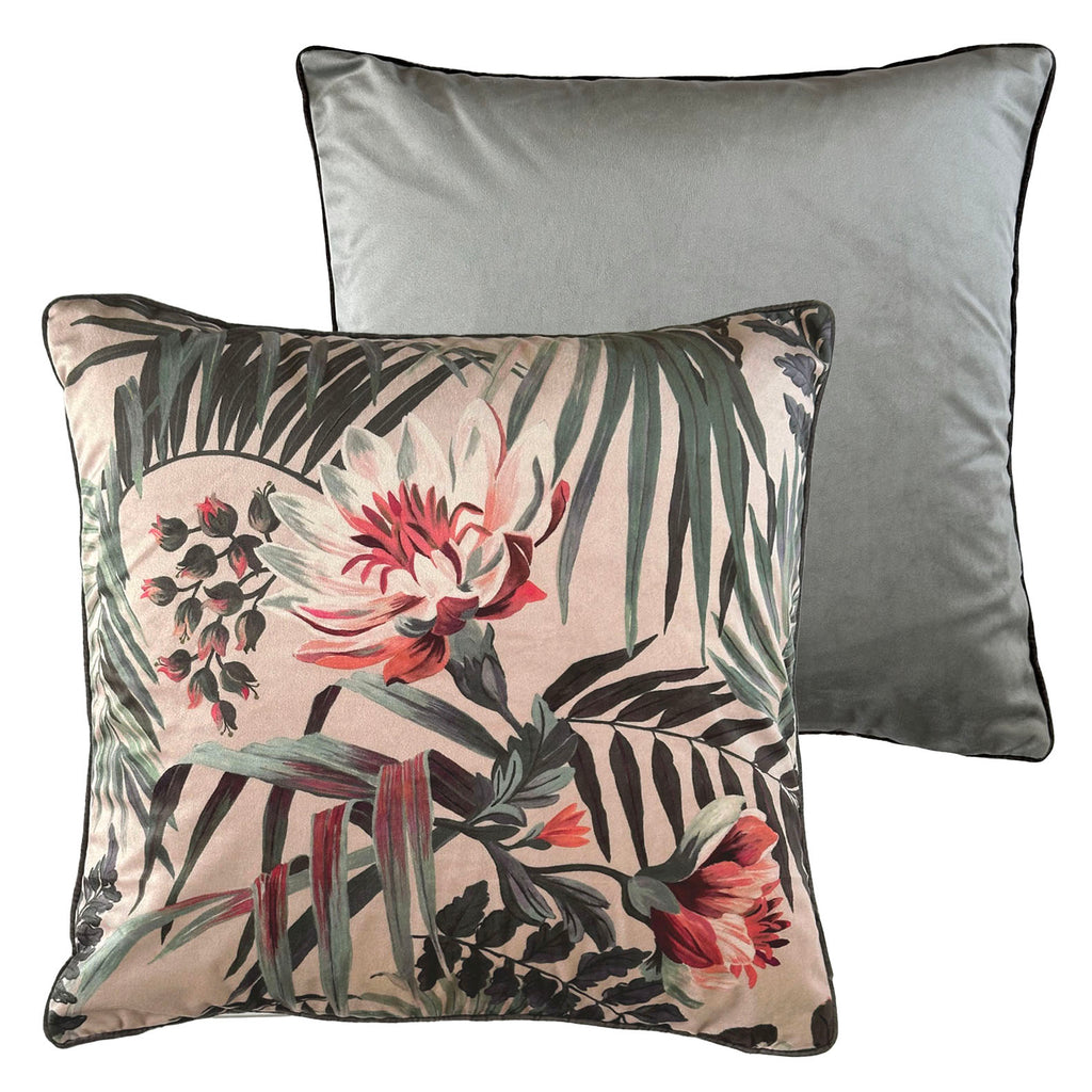 "Majestic Palm" Velvet Cushion Cover - BLUSH