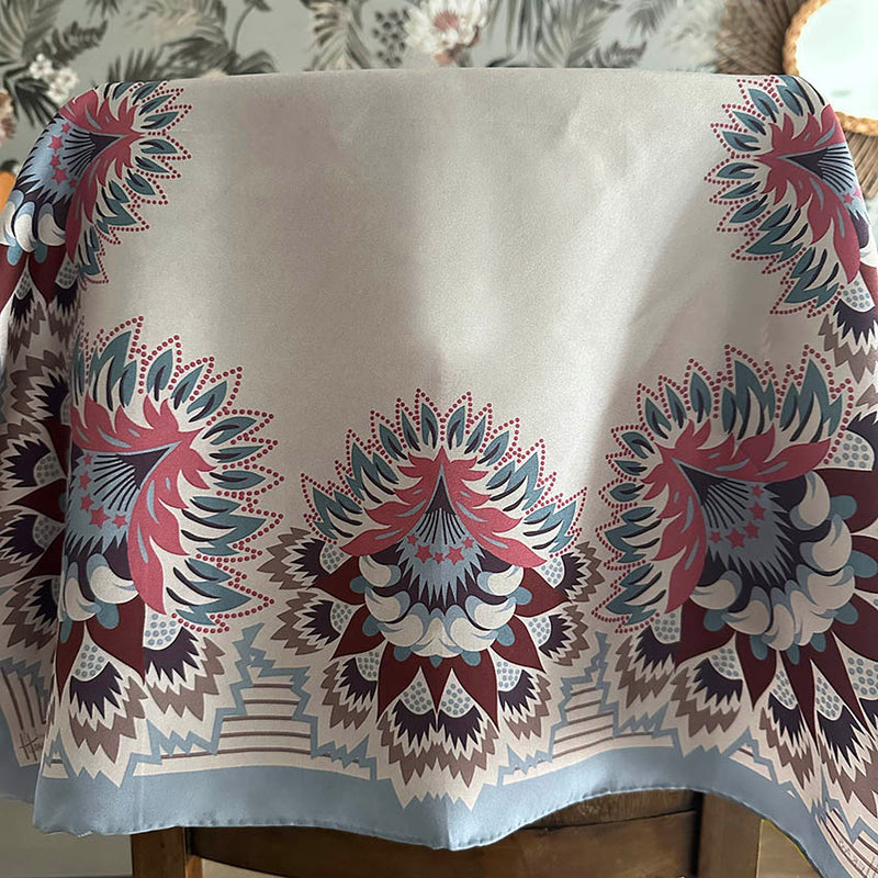 Wildflora Border Silk Scarf - MIST 65cm