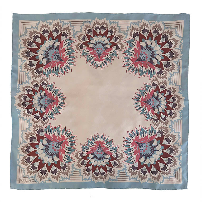 Wildflora Border Silk Scarf - MIST 65cm