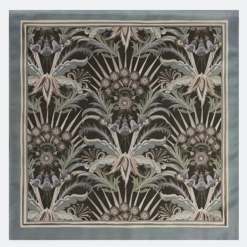 Morning Flowers Silk Scarf BLACK - 110cm