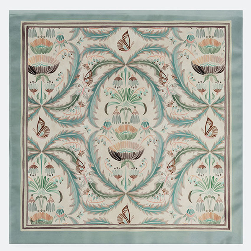 Morning Flowers Silk Scarf TEAL - 110cm