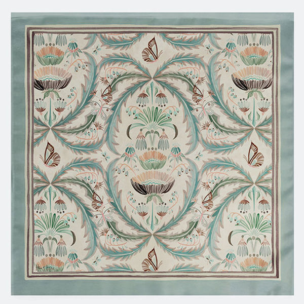 Morning Flowers Silk Scarf TEAL - 110cm