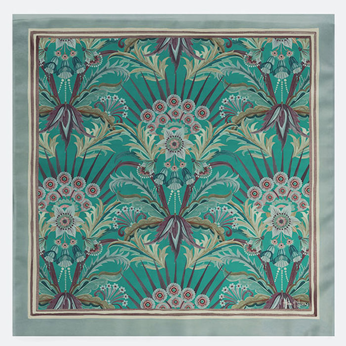 Morning Flowers Silk Scarf TEAL - 110cm