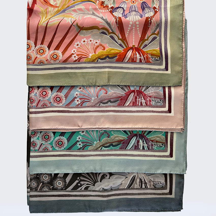 Morning Flowers Silk Scarf BLACK - 110cm