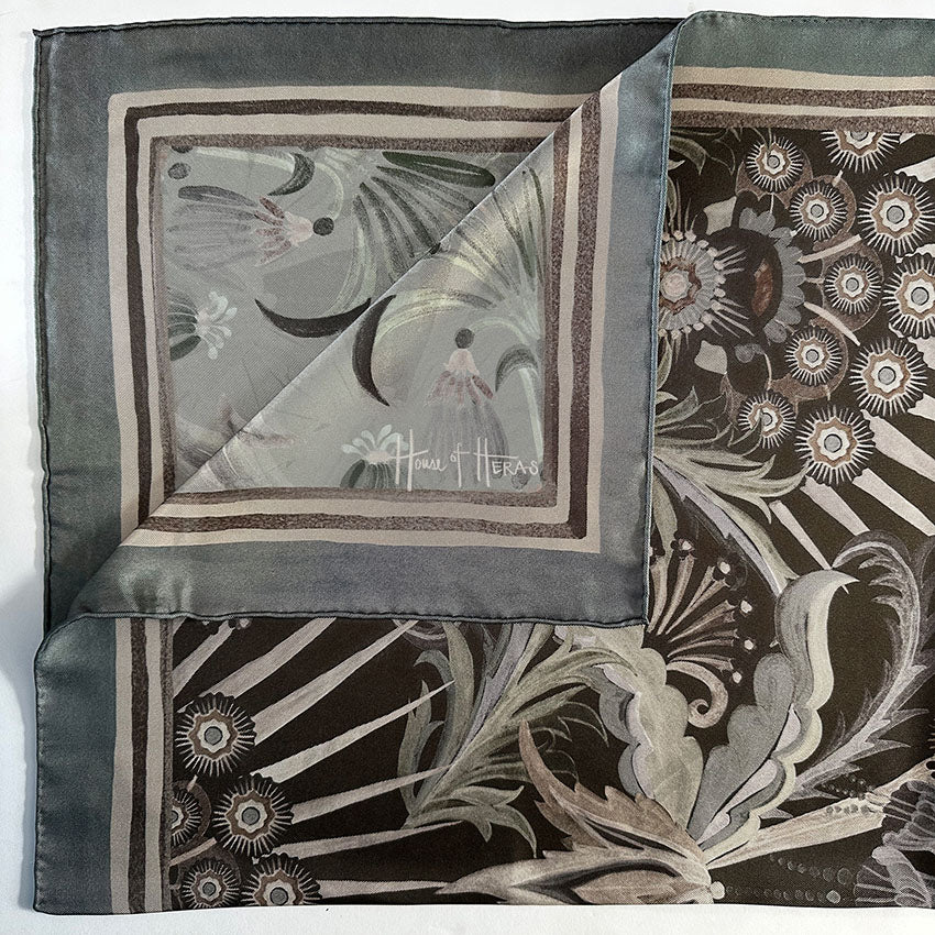 Morning Flowers Silk Scarf BLACK - 110cm