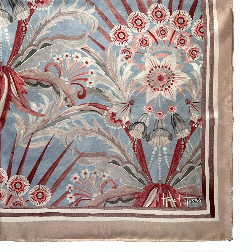 Morning Flowers Silk Scarf CORNFLOWER - 110cm