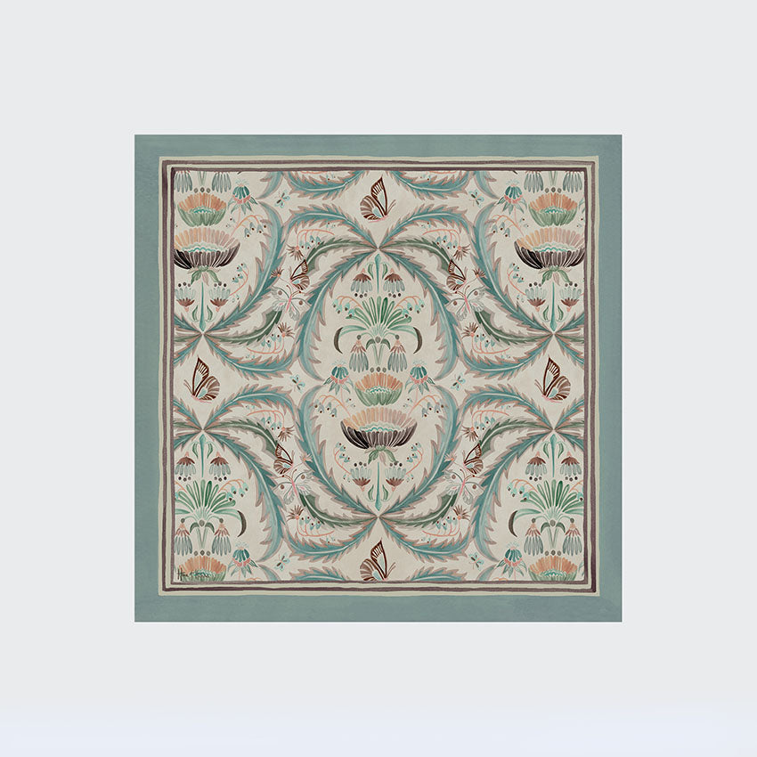 Morning Flowers Silk Scarf TEAL - 110cm