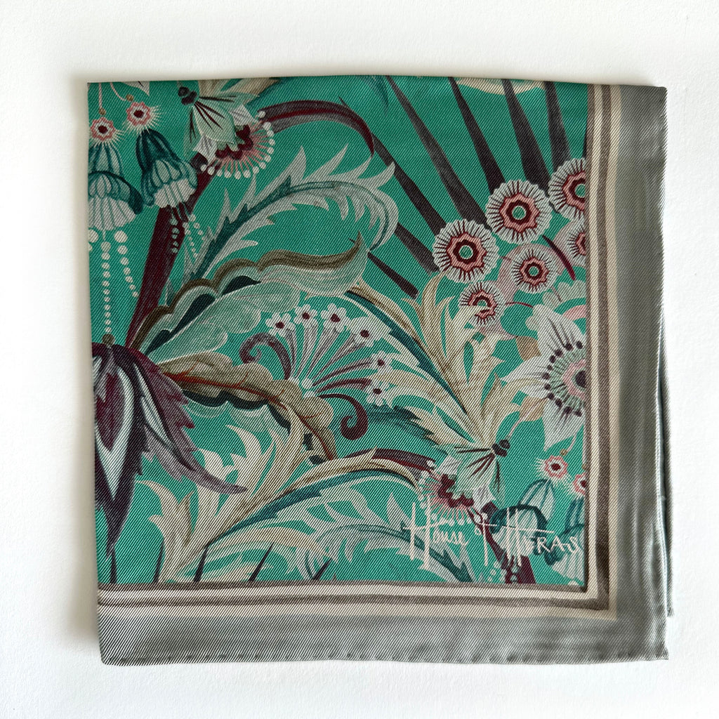 Morning Flowers Silk Neckerchief / Pocket Square TEAL - 45cm